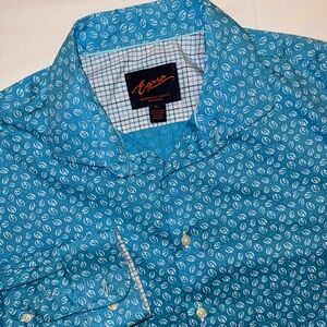 Egara Blue Patterned Men's long sleeve button Shirt XL